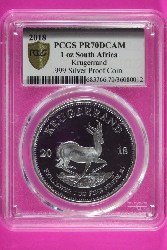 2018 PR 70 South Africa Krugarand 1 OZ Silver Coin PCGS Graded Authentic 527