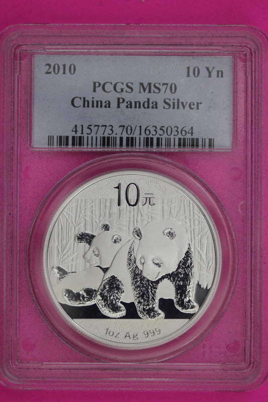 2010 MS 70 China Panda 1 OZ Silver Coin PCGS Certified Graded Authentic Slab 939