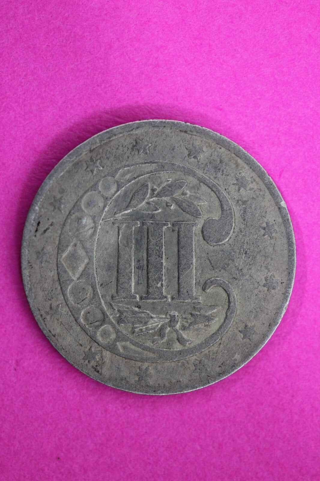 High Grade 1858 Trime 3 Three Cent Silver Dime Bent Semi Key Date Coin 127