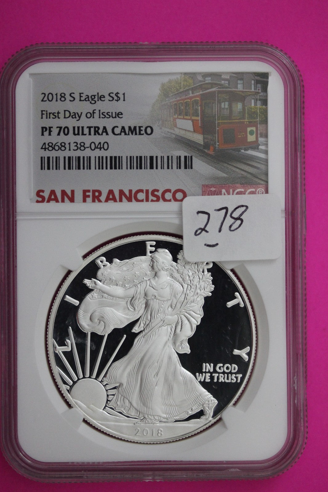 2018 S PF 70 Proof DCAM Silver American Eagle NGC Certified Authentic Graded 278