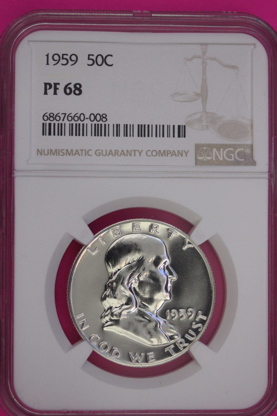 1959 PF 68 Ben Franklin Half Dollar NGC Graded Certified Authentic Slab 839