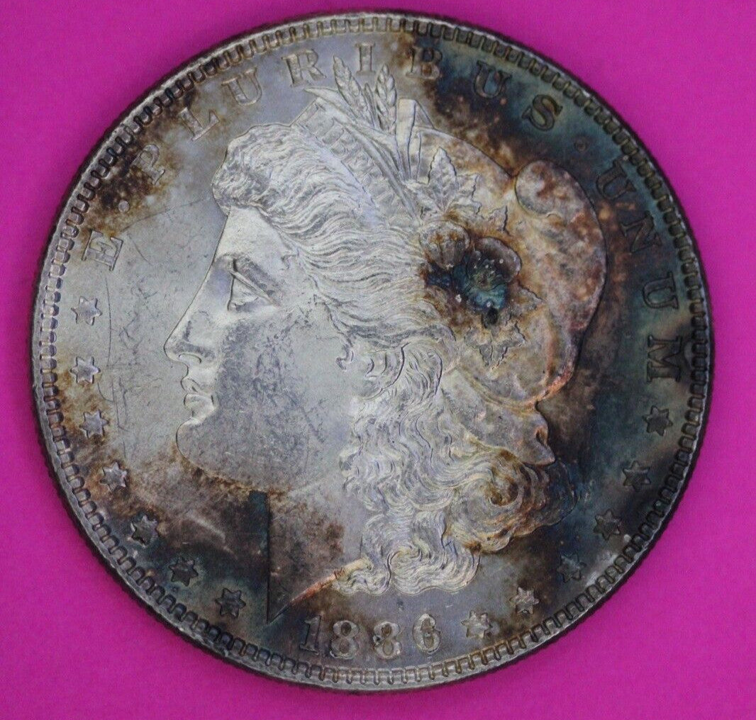 Rainbow Toned 1886 P Morgan Liberty Silver Dollar Philadelphia Mint Coin 212