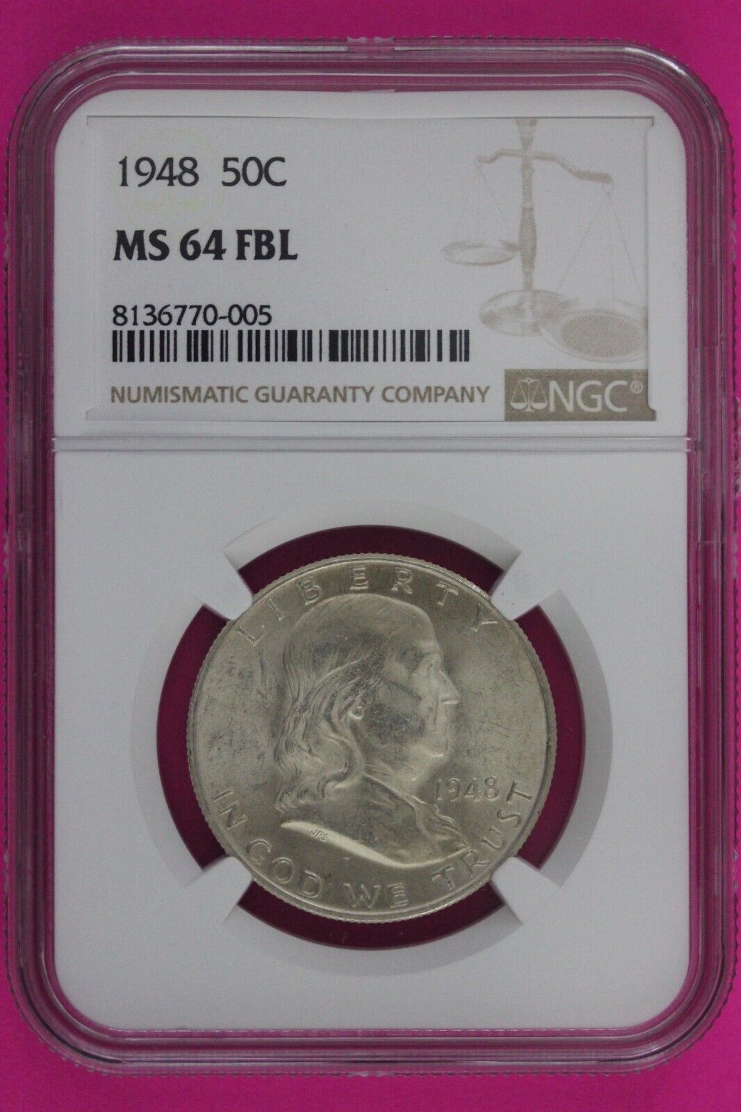 Full Bell Lines 1948 P MS 64 FBL Ben Franklin Half Dollar Silver Coin NGC 776