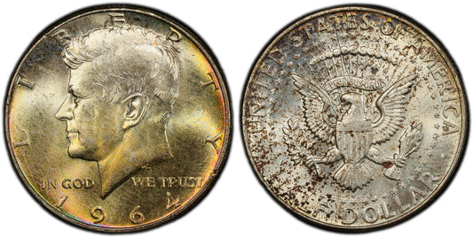 Toned 1964 P Silver MS 64 John F Kennedy Silver Half Dollar PCGS Graded 288