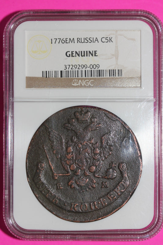 Genuine 1776 EM Russia C 5 Kopeks NGC Certified Authentic Genuine Slab 6008