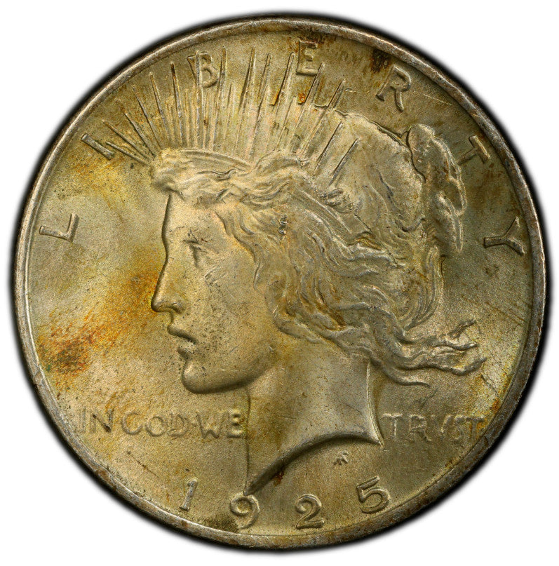 Toned 1925 P MS 63 Peace Silver Dollar PCGS Graded Certified Authentic Slab 390