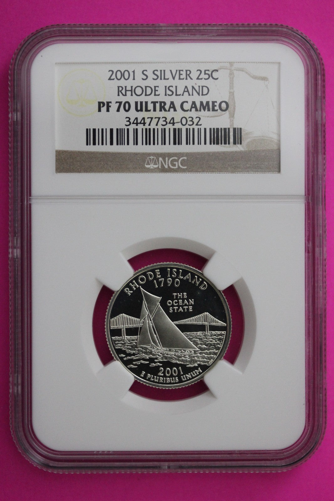 2001 S PF 70 Rhode Island Silver State Quarter NGC Certified Authentic Slab 446