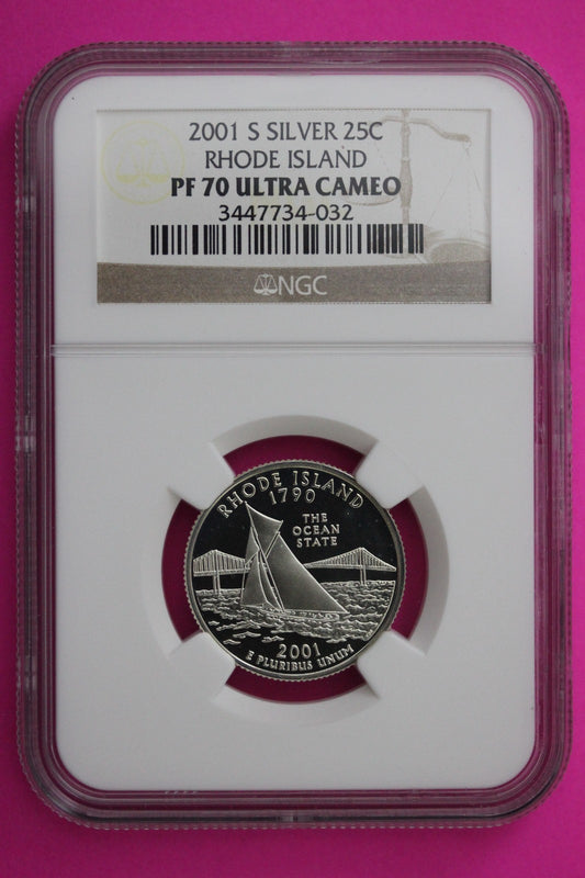 2001 S PF 70 Rhode Island Silver State Quarter NGC Certified Authentic Slab 446
