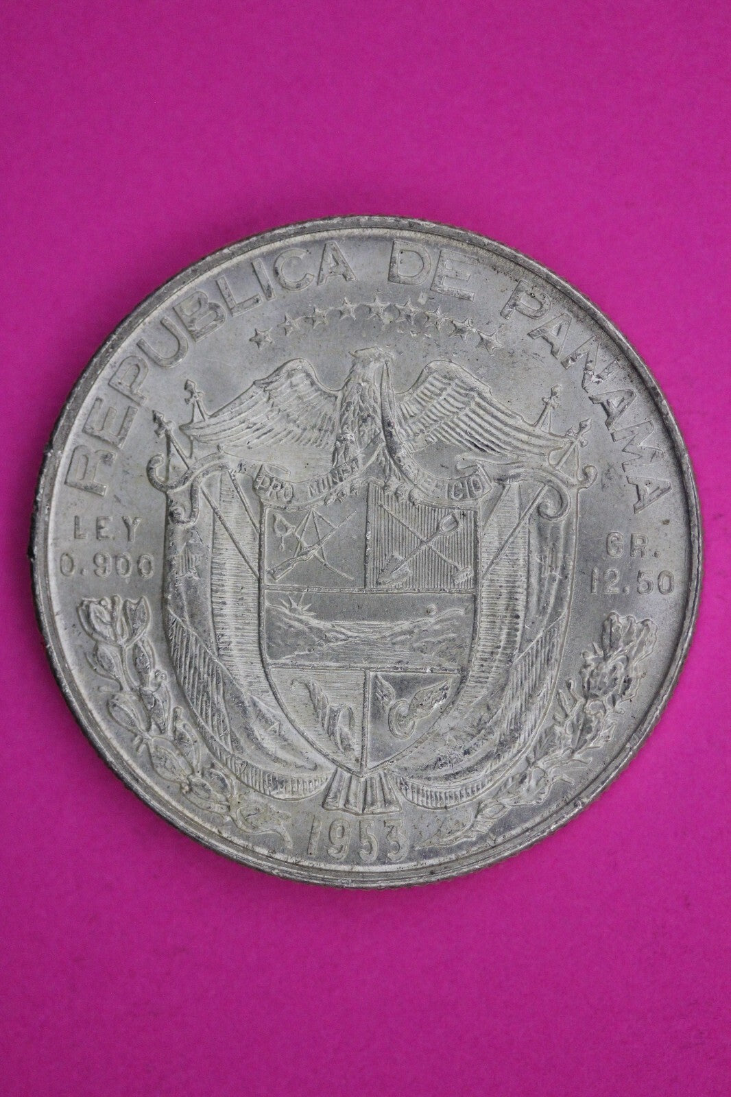 Gem Brilliant Uncirculated 1953 Panama Half Balboa Silver Low Mintage Coin 08