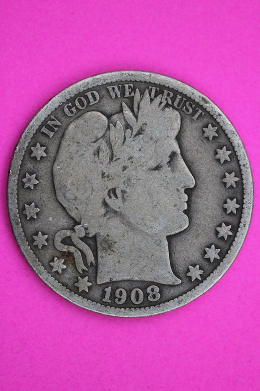 1908 S Barber Liberty Silver Half Dollar Guaranteed Authentic Genuine Coin 2330