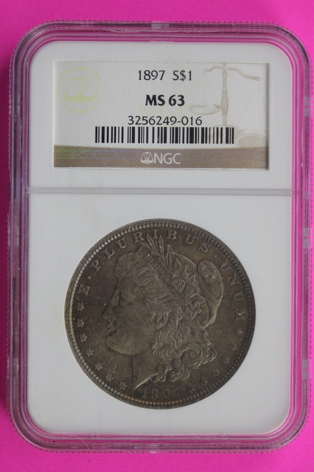 Toned 1897 P MS 63 Liberty Morgan Silver Dollar NGC Certified Graded Slab 480