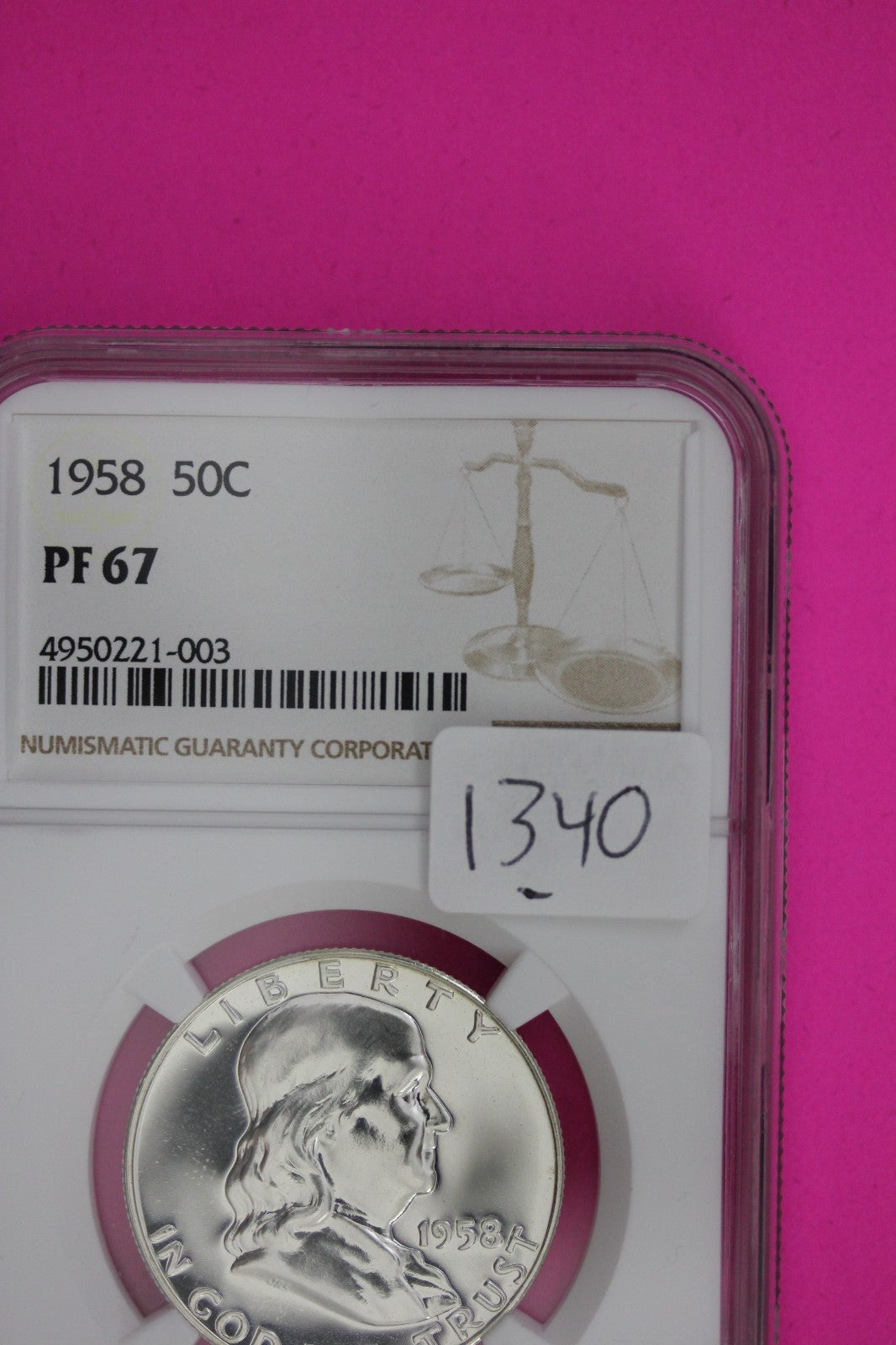 1958 PF 67 Ben Franklin Half Dollar NGC Graded Certified Authentic Slab 1340