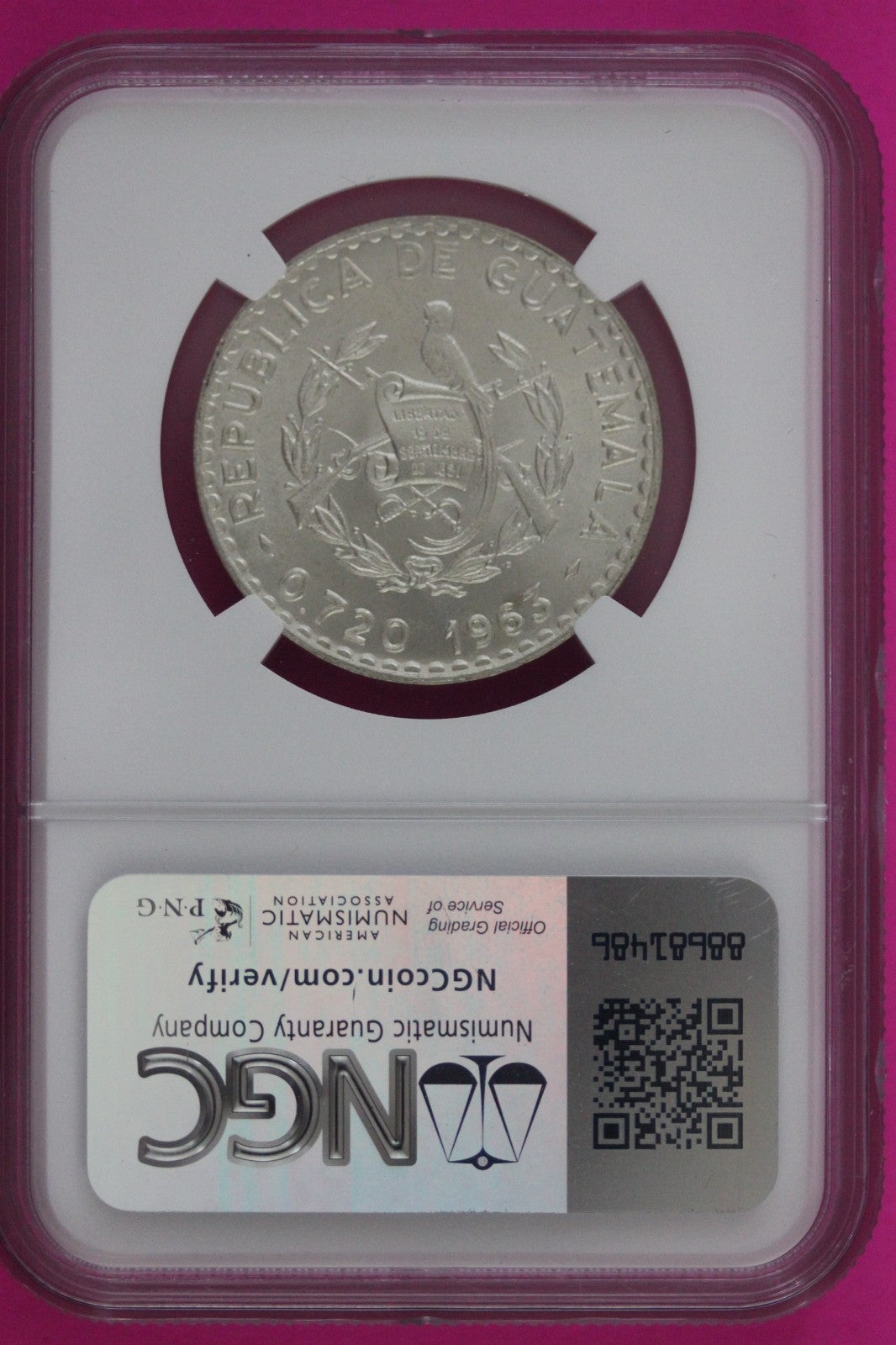 1963 MS 66 Guatemala 50 Centavos Silver Coin NGC Certified Graded Authentic 100