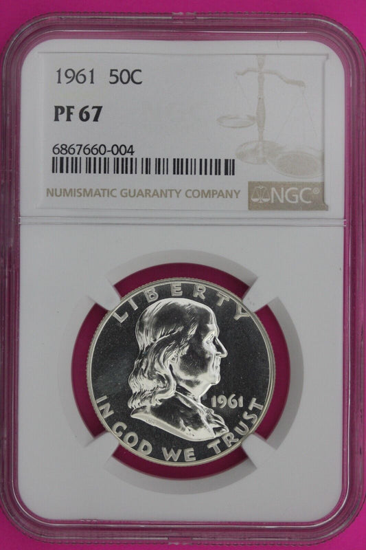 1961 PF 67 Ben Franklin Half Dollar High Grade Proof Silver Coin NGC Slab 958
