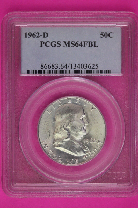 1962 D MS 64 FBL Full Bell Lines Ben Franklin Half Dollar PCGS Graded Slab 936
