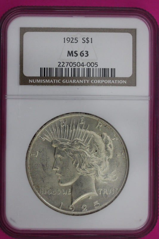 1925 P MS 63 Peace Liberty Silver Dollar NGC Certified Graded Authentic 1184