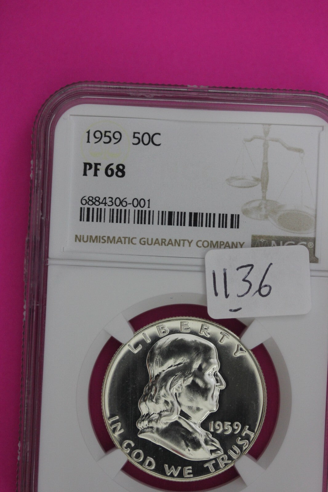 1959 PF 68 Ben Franklin Half Dollar NGC Graded Certified Authentic Slab 1136