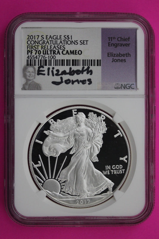 2017 S PF 70 Silver American Eagle From Congratulations Set Jones Sig NGC 520