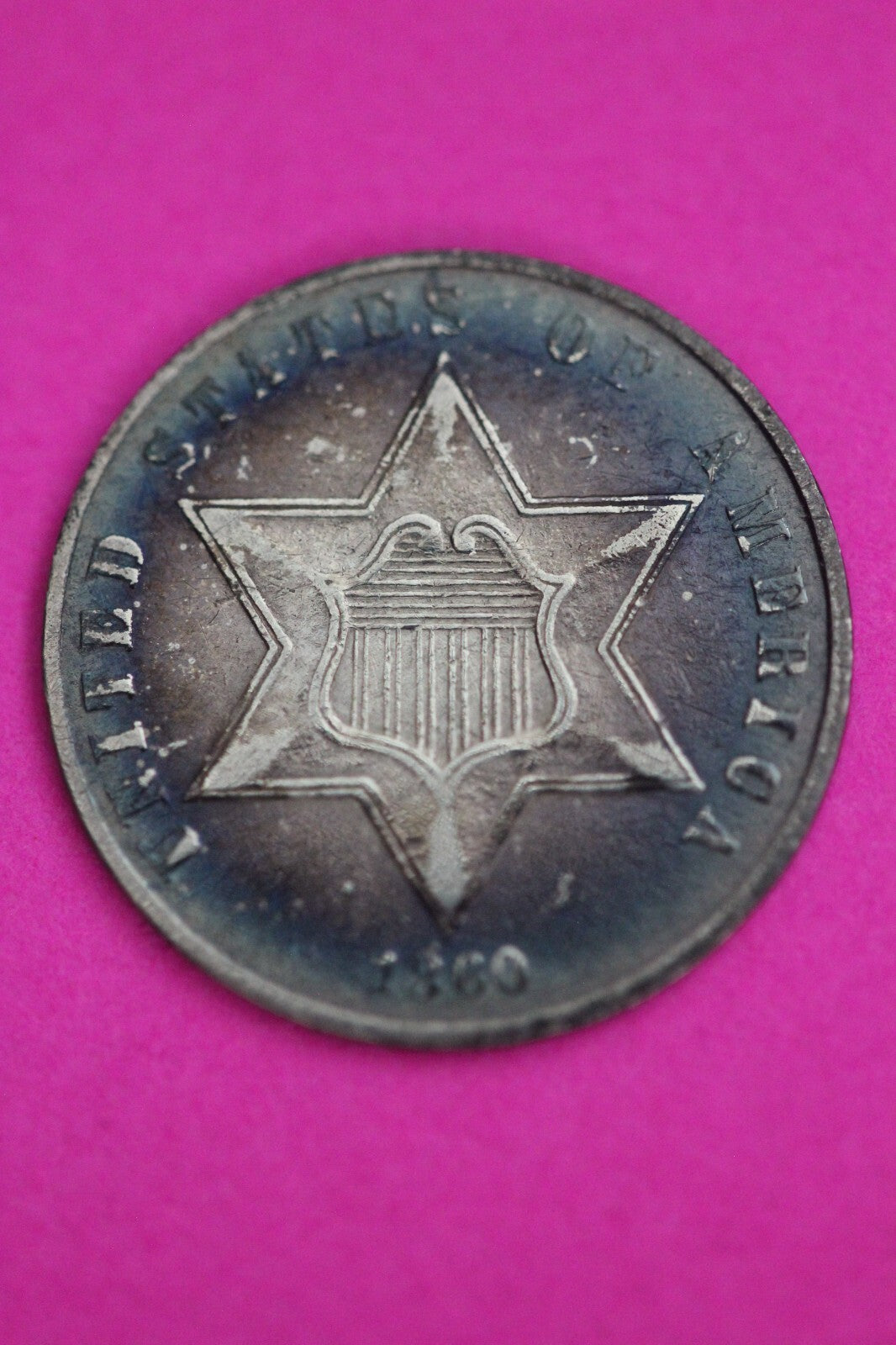 Naturally Toned 1860 Trime 3 Three Cent Silver Dime Guaranteed Authentic 1422