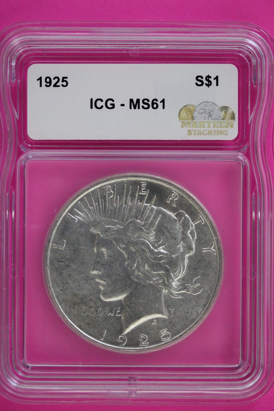1925 P MS 61 Liberty Peace Silver Dollar ICG Certified Authentic Graded Slab 162