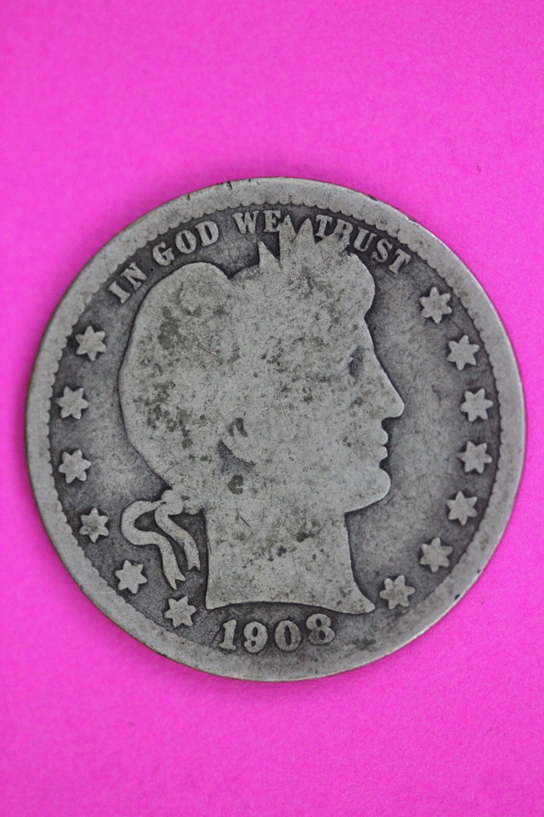 1908 S Barber Liberty Silver Quarter Guaranteed Authentic & Genuine Coin 1452