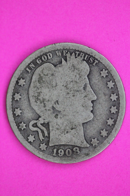 1908 S Barber Liberty Silver Quarter Guaranteed Authentic & Genuine Coin 1452