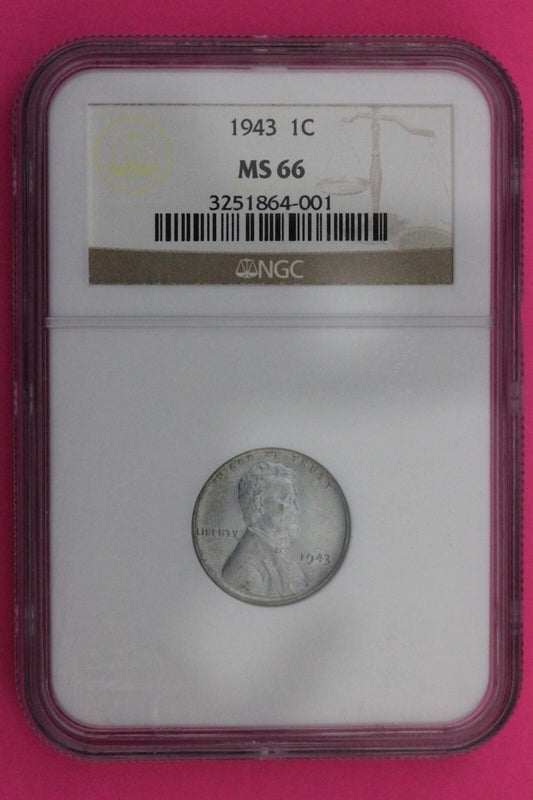 1943 P MS 66 Steel Lincoln Wheat Cent Penny NGC Certified Graded Authentic 69