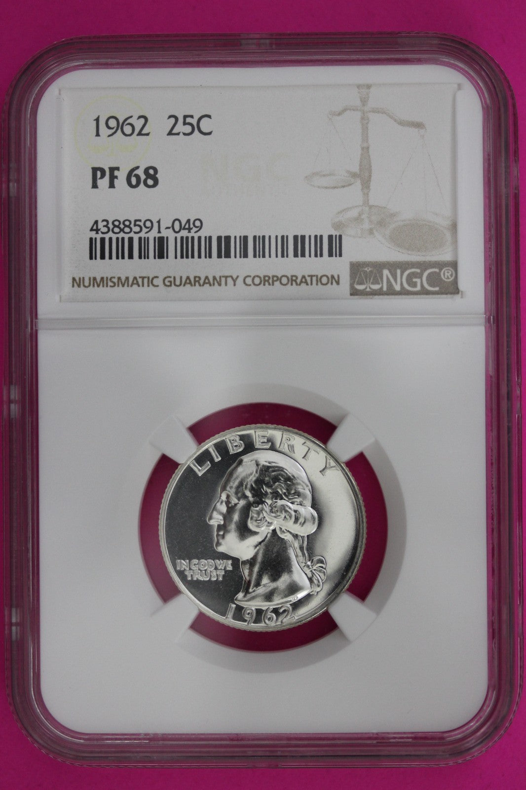 1962 PF 68 Proof Washington Silver Quarter NGC Certified Graded Authentic 1355