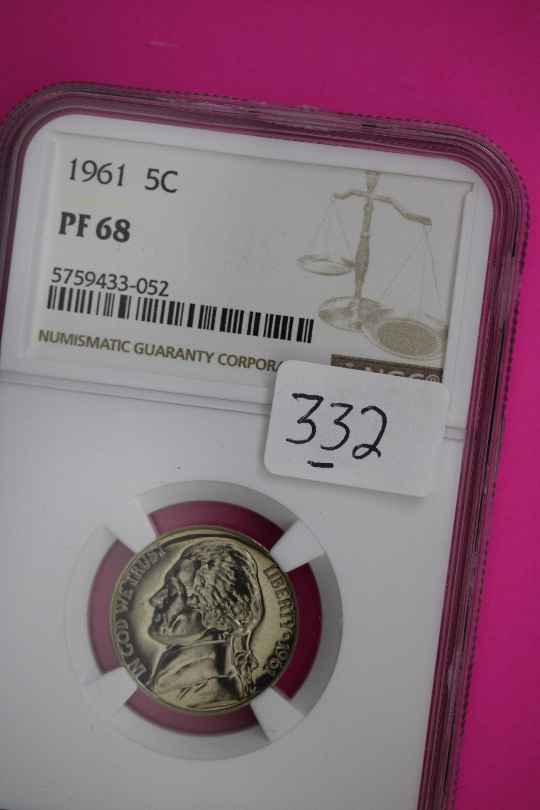 1961 PF 68 Jefferson Nickel NGC Certified Graded Authentic Genuine Slab 332