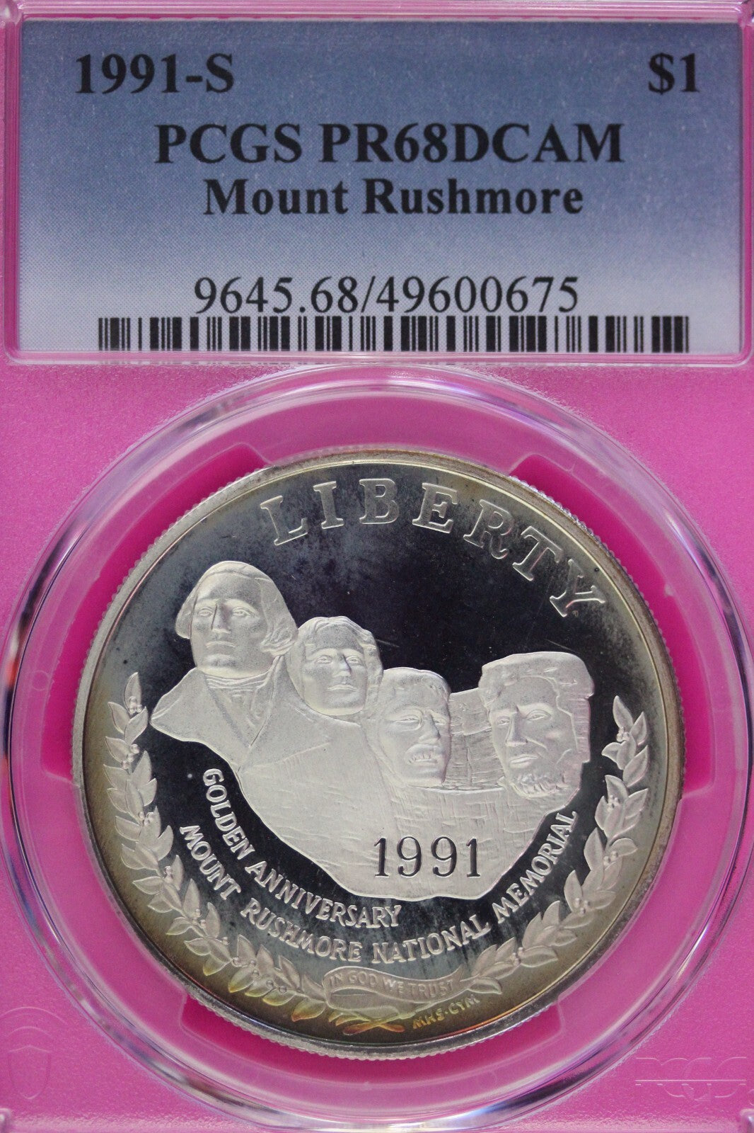 Toned 1991 S PR 68 DCAM Mount Rushmore Commemorative Silver Dollar PCGS 448