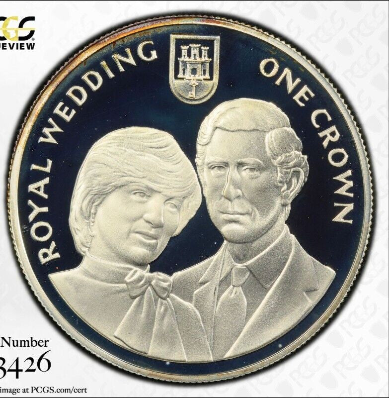 Toned 1981 PR 68 DCAM Crown Gibraltar Princess Diana Royal Wedding PCGS Slab 609