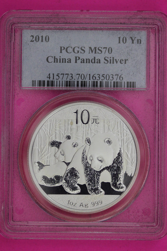 2010 MS 70 China Panda 1 OZ Silver Coin PCGS Certified Graded Authentic Slab 936