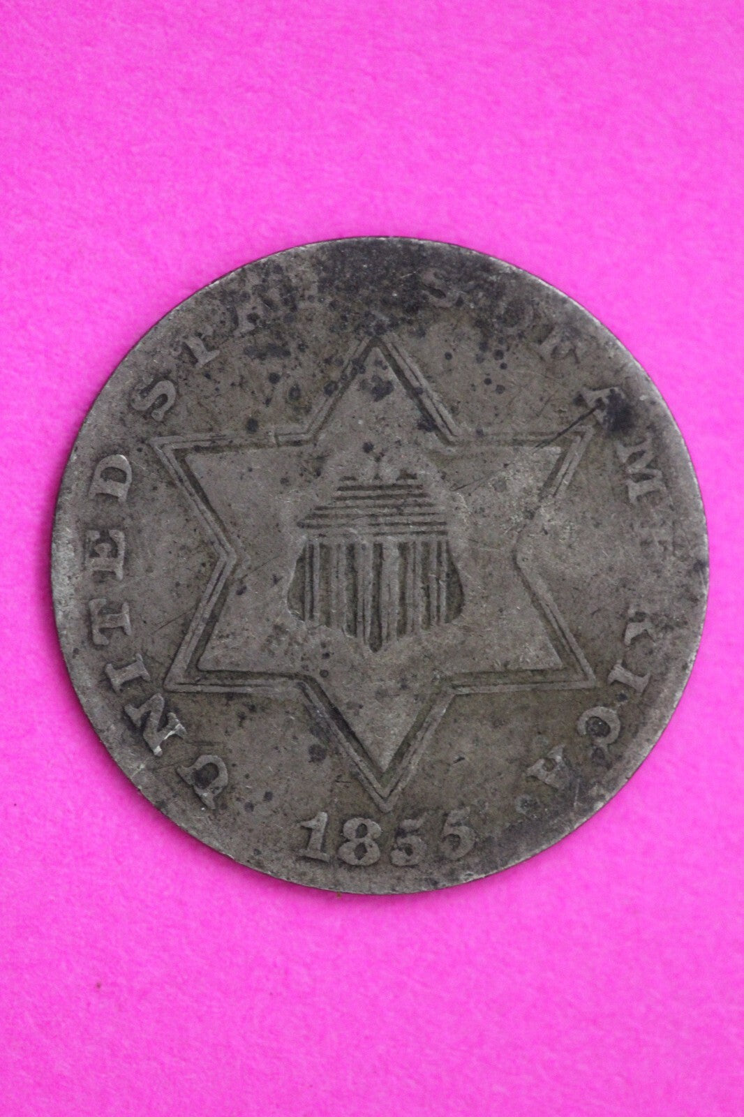 1855 Trime 3 Three Cent Silver Dime Guaranteed & Authentic Coin Semi Key 1244