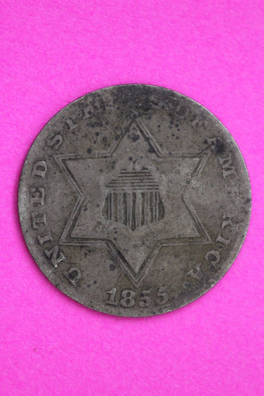 1855 Trime 3 Three Cent Silver Dime Guaranteed & Authentic Coin Semi Key 1244