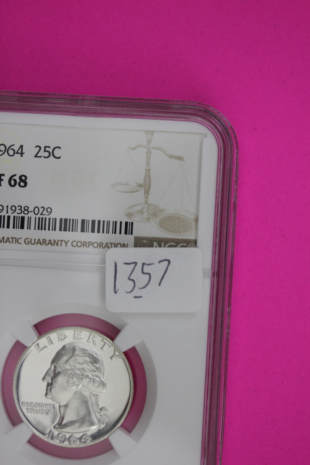 1964 PF 68 Proof Washington Silver Quarter NGC Certified Graded Authentic 1357