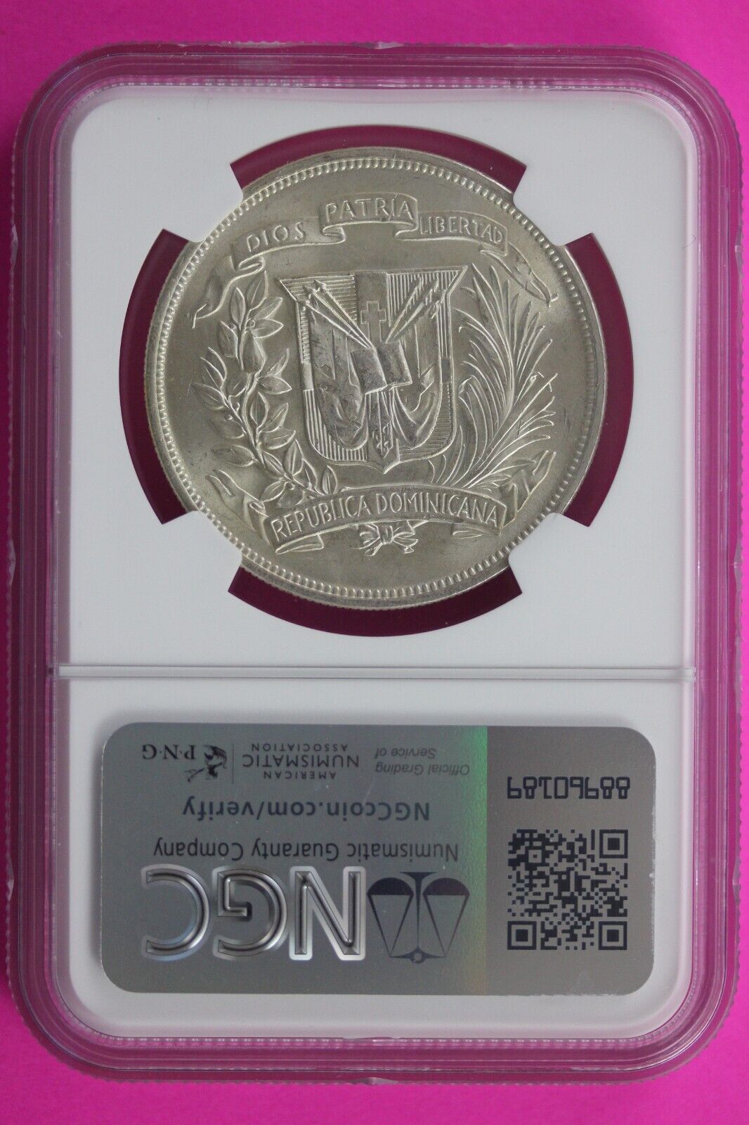 1952 MS 63 Dominican Republic Peso Silver Coin NGC Certified Authentic Slab 563