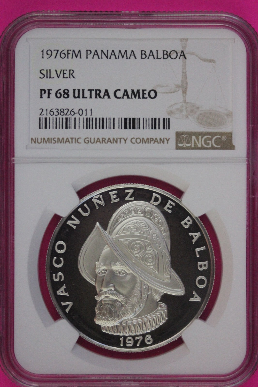 1976 Panama PF 68 Ultra Cameo Proof Silver Balboa NGC Certified Graded Slab 1072