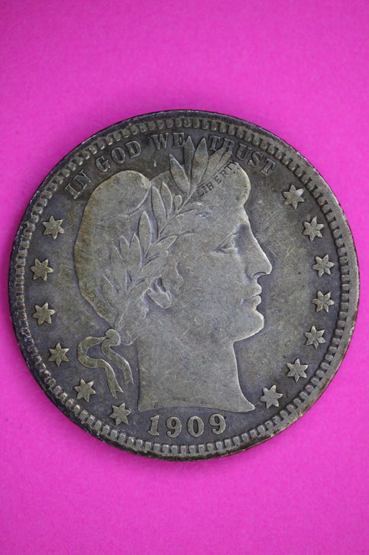 1909 P Barber Liberty Quarter Silver Guaranteed Authentic & Genuine Coin 2989