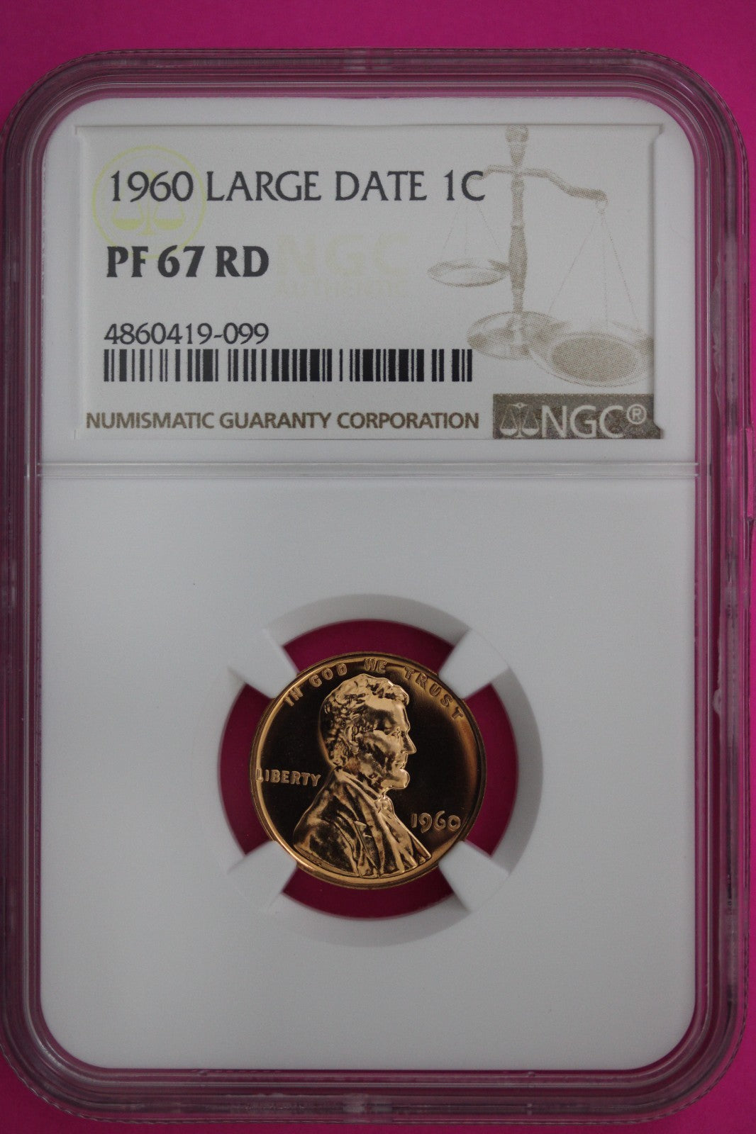 1960 Large Date PF 67 Red Lincoln Memorial Cent Proof Coin NGC Certified 301