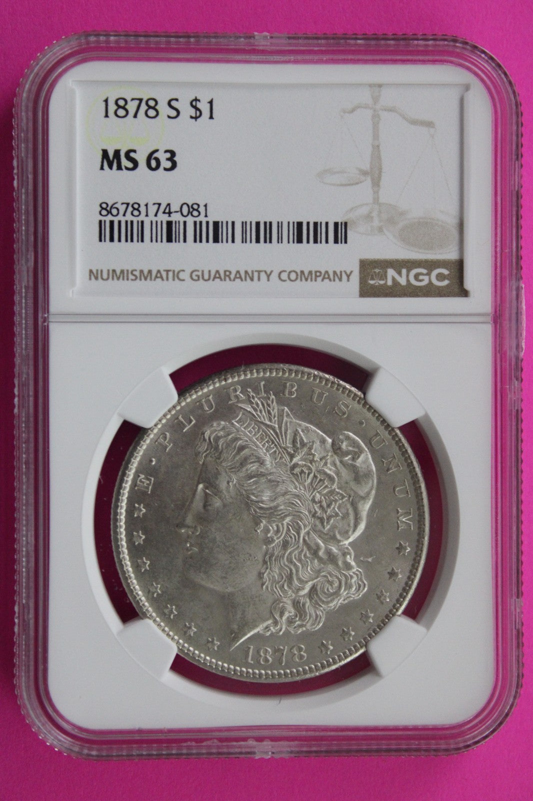 1878 S MS 63 Liberty Morgan Silver Dollar NGC Certified Graded Authentic 749
