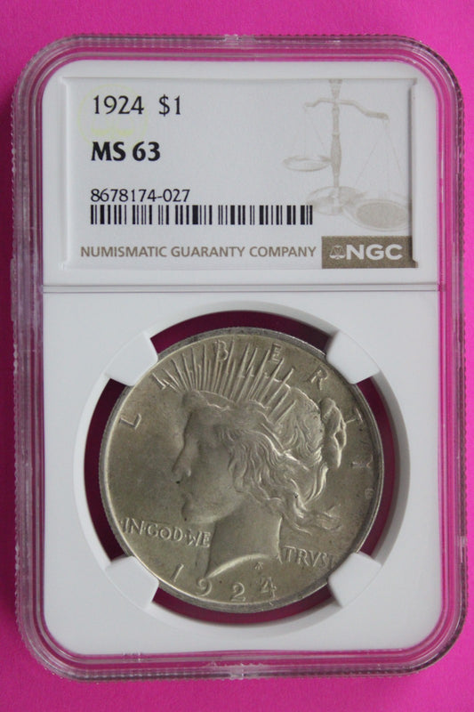 1924 P MS 63 Liberty Peace Silver Dollar NGC Certified Graded Authentic 733