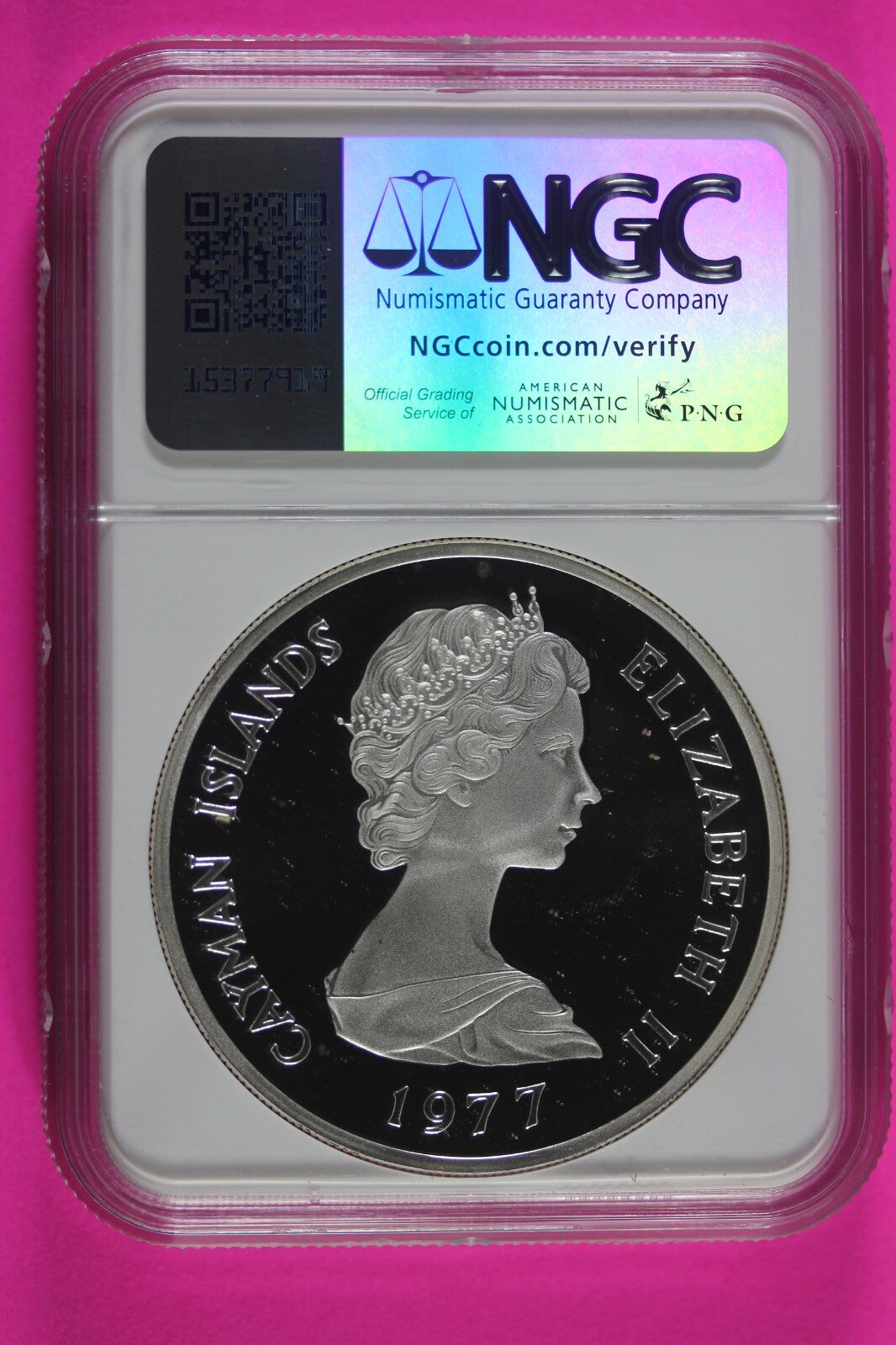 1977 PF 69 Cayman Islands Elizabeth I $25 Dollars Silver Coin NGC Graded 545