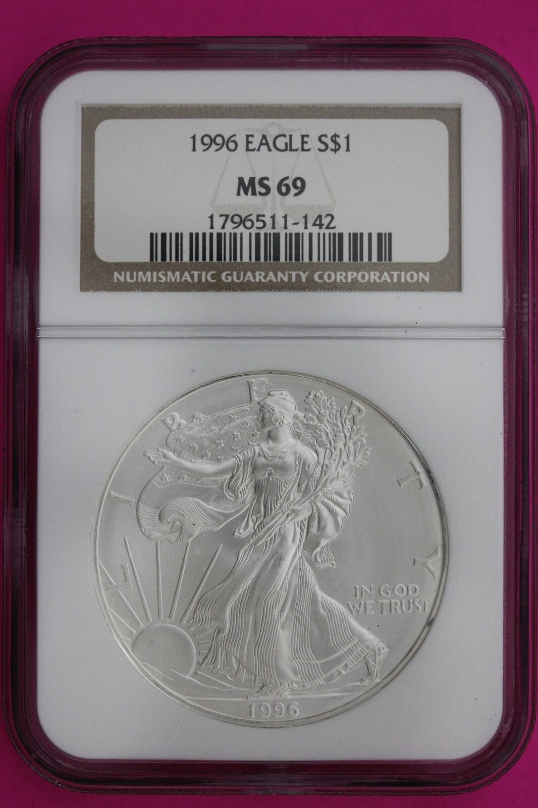 1996 MS 69 Silver Eagle Coin 1 OZ .999 NGC Graded Certified Authentic Slab 466