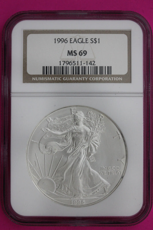 1996 MS 69 Silver Eagle Coin 1 OZ .999 NGC Graded Certified Authentic Slab 466