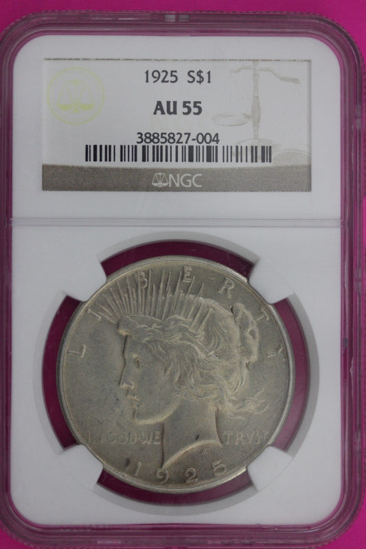 1925 AU 55 Peace Liberty Silver Dollar NGC Certified Graded Authentic Slab 1182