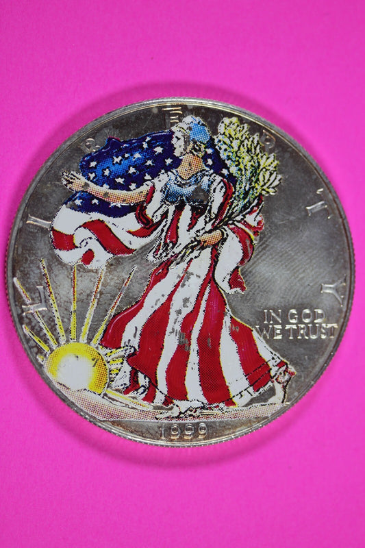 Colorized 1999 American Silver Eagle 1 Ounce .999 Fine Exact Coin Shown 180