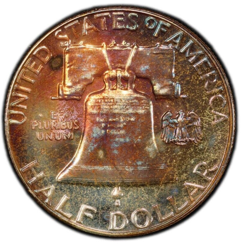 Rainbow Toned 1961 Silver PR 65 Ben Franklin Half PCGS Graded Authentic Slab 170