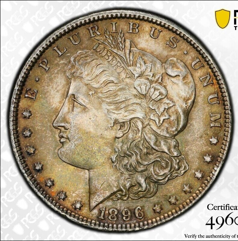Toned 1896 P MS 62 Morgan Liberty Silver Dollar PCGS Certified Slab 12