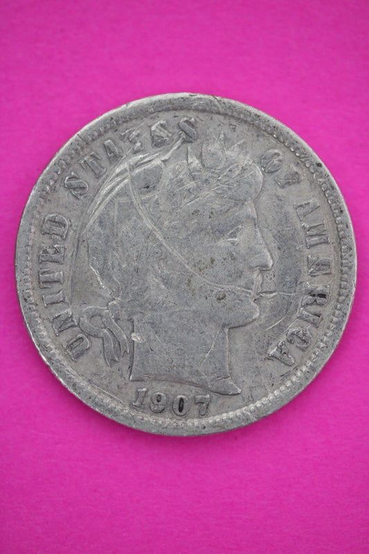 1907 S Barber Liberty Dime Scarce Semi Key Date Silver Coin San Francisco 43