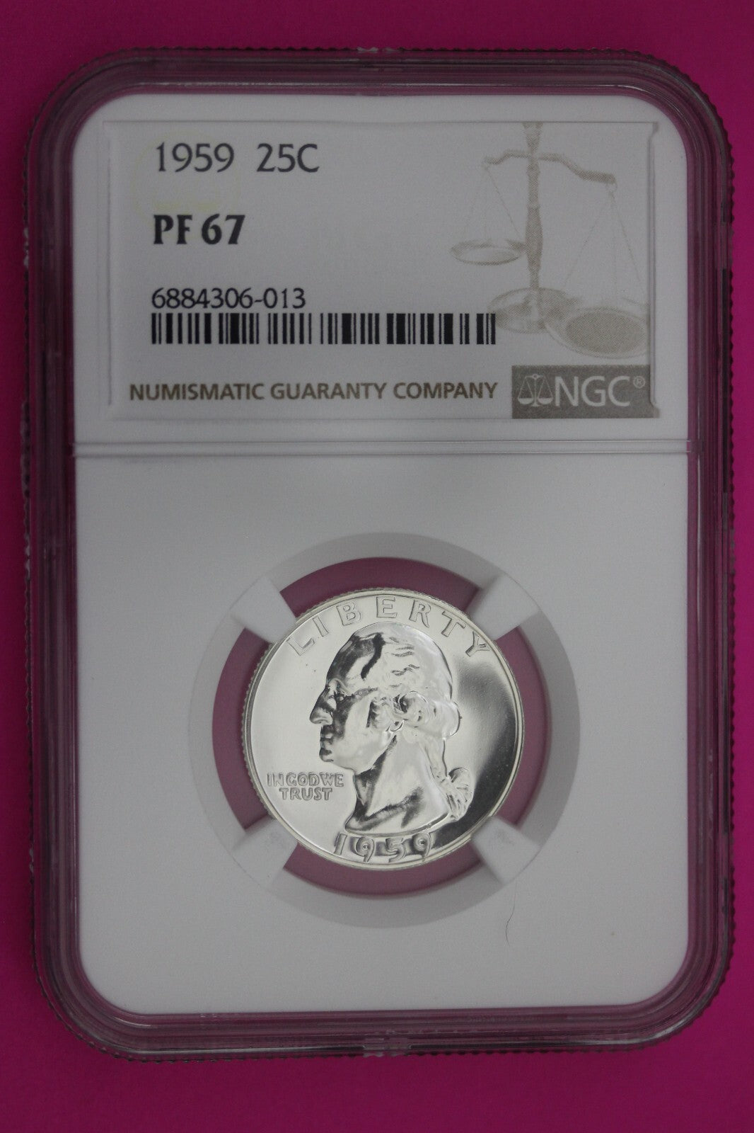 1959 PF 67 Proof Washington Silver Quarter NGC Certified Graded Authentic 264